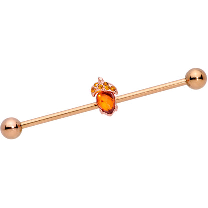 14G Brown Gem Rose Gold Tone Fall Autumn Acorn Industrial Barbell 38mm