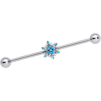 14G Aqua Gem Winter Snowflake Christmas Industrial Barbell 38mm