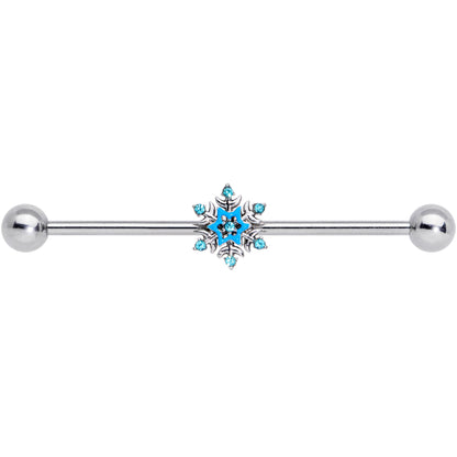 14G Aqua Gem Winter Snowflake Christmas Industrial Barbell 38mm