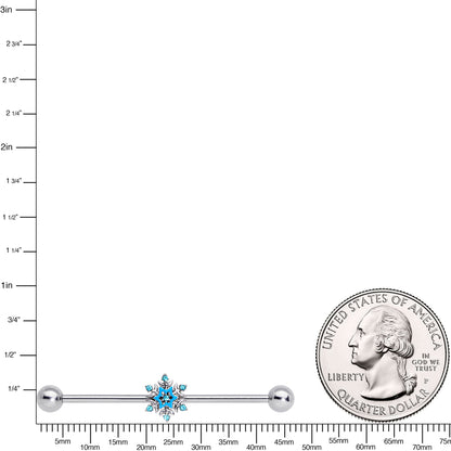 14G Aqua Gem Winter Snowflake Christmas Industrial Barbell 38mm