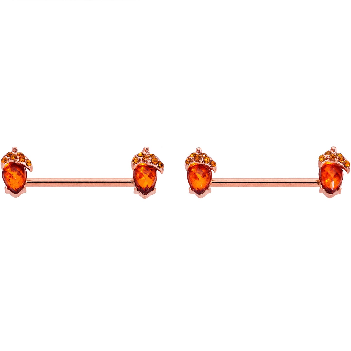 14G 5/8 Brown Gem Rose Gold Tone Autumn Acorn Nipple Ring Set