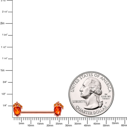 14G 5/8 Brown Gem Rose Gold Tone Autumn Acorn Nipple Ring Set