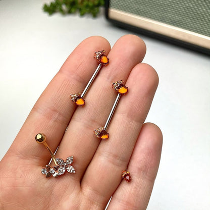 Clear Gem Rose Gold Tone Butterfly Flower Glam Belly Ring