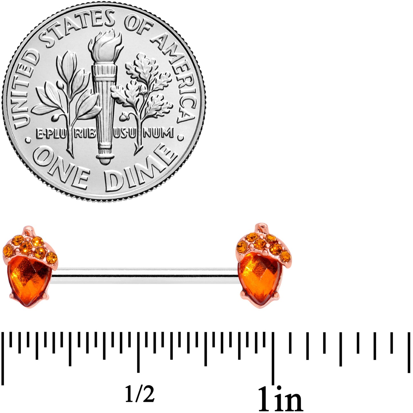 14G 5/8 Brown Gem Fall Autumn Acorn Barbell Nipple Ring Set