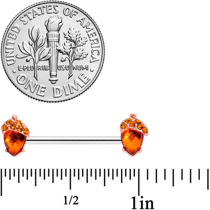 14G 5/8 Brown Gem Fall Autumn Acorn Barbell Nipple Ring Set