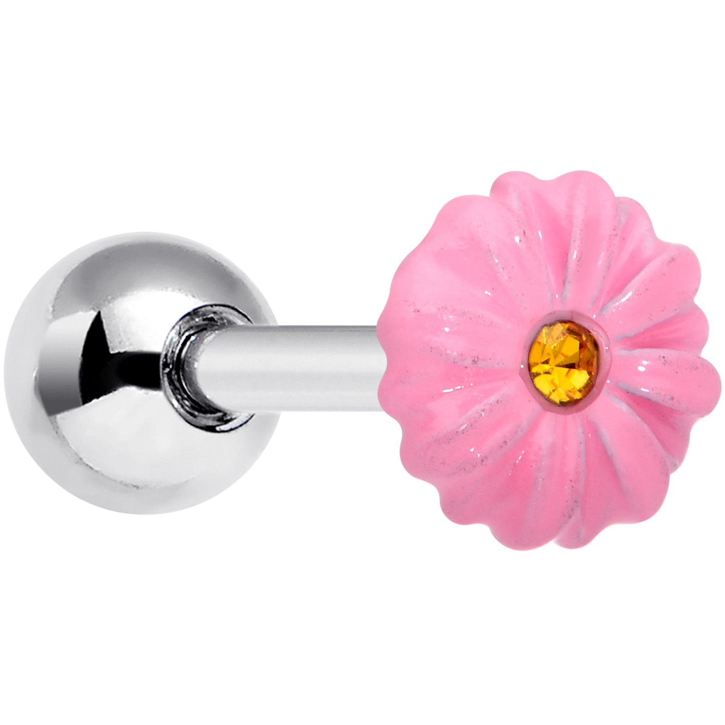 16G 1/4 Yellow Gem Pink Sunflower Cartilage Tragus Earring