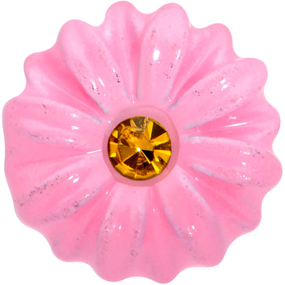 16G 1/4 Yellow Gem Pink Sunflower Cartilage Tragus Earring