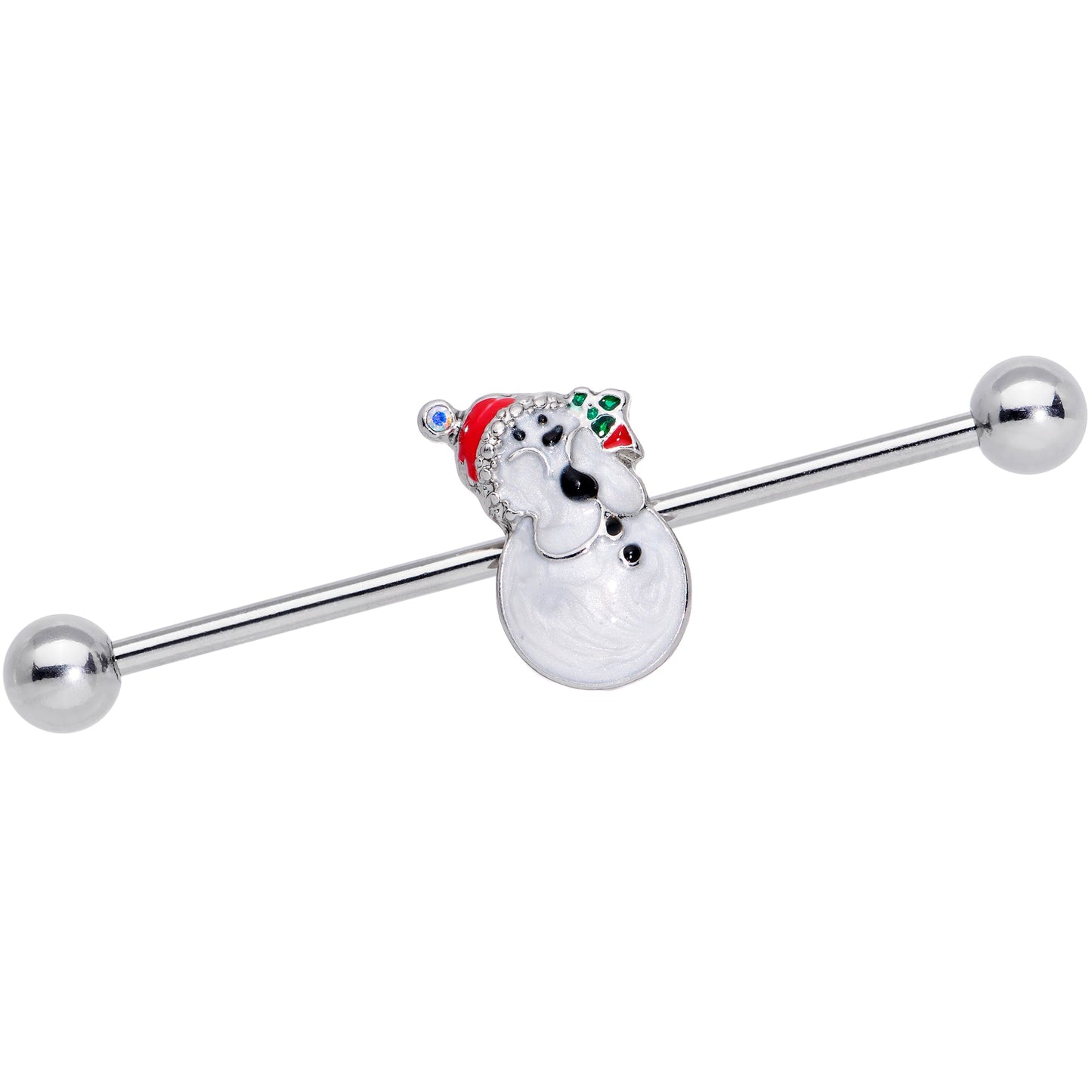 14G Aurora Green Gem Snowman Christmas Industrial Barbell 38mm