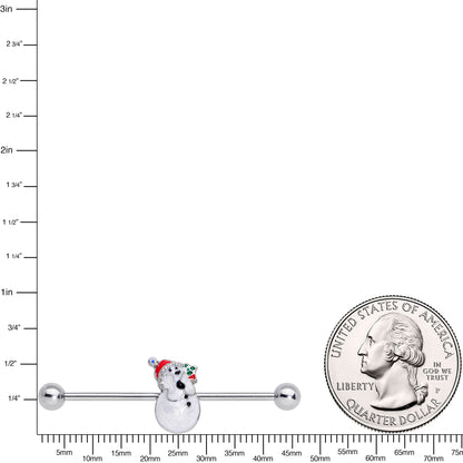 14G Aurora Green Gem Snowman Christmas Industrial Barbell 38mm