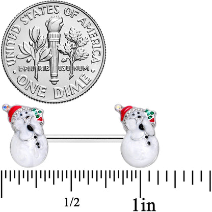 14G 9/16 Clear Gem Snowman Christmas Barbell Nipple Ring Set