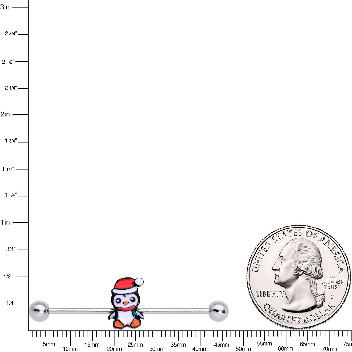 14G Santa Penguin Christmas Industrial Barbell 38mm