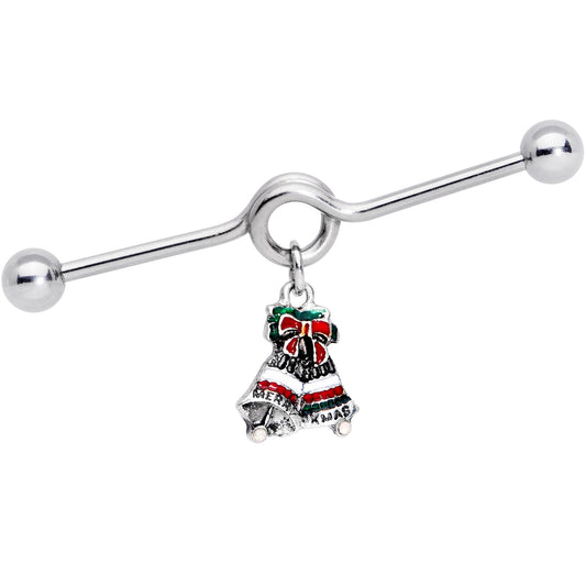 14G Red White Green Bell Christmas Dangle Project Barbell 38mm