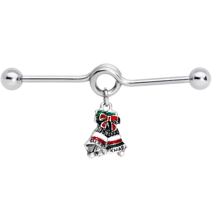 14G Red White Green Bell Christmas Dangle Project Barbell 38mm
