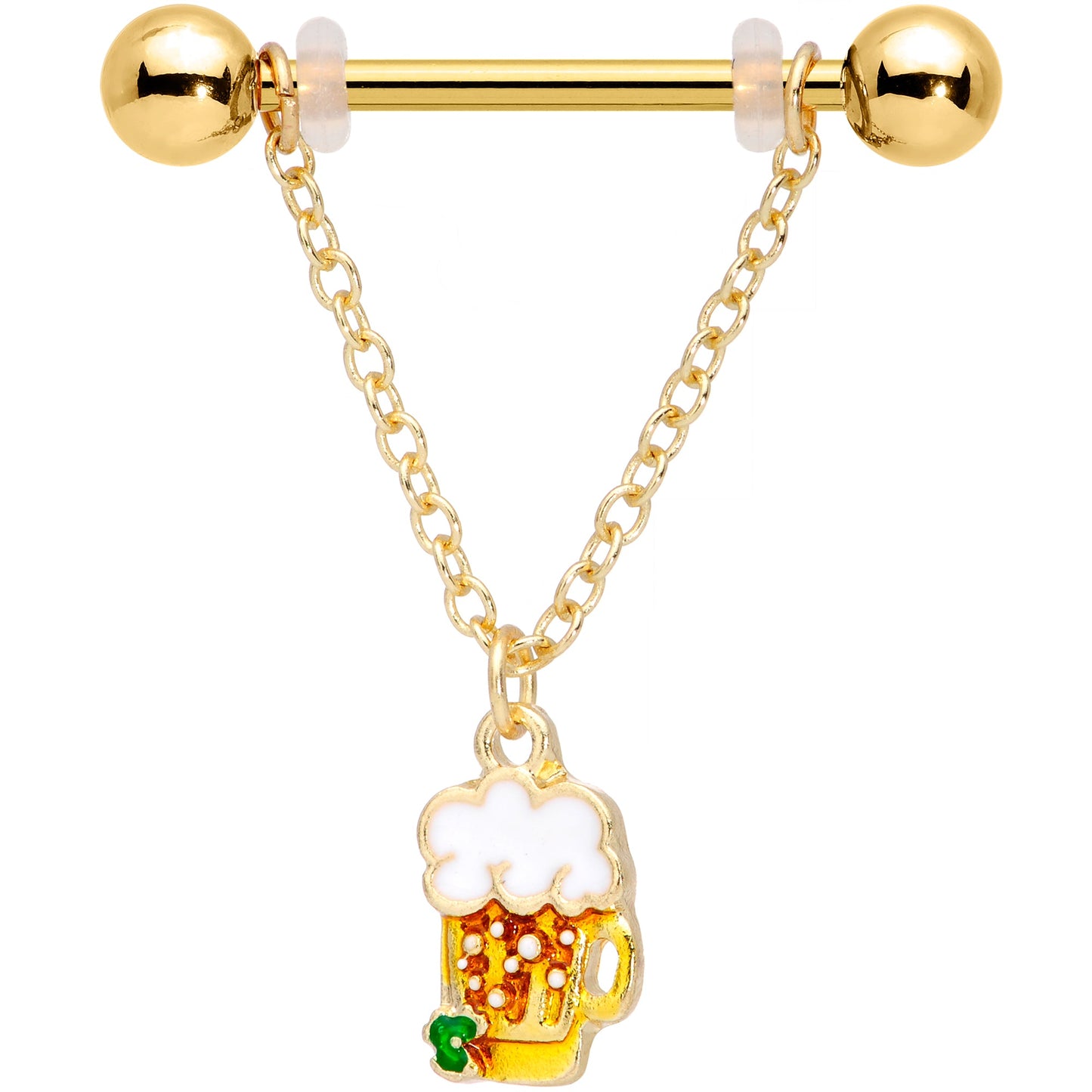14G 3/4 Gold Tone Beer Mug St Patricks Day Dangle Nipple Ring Set