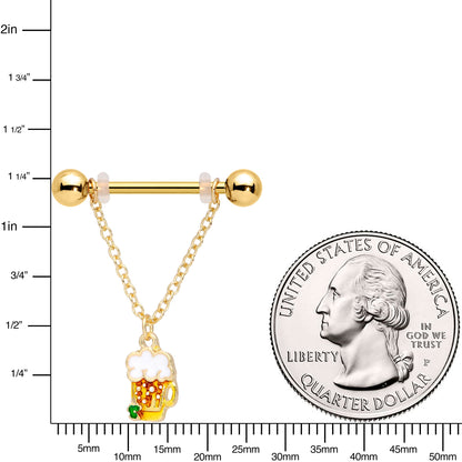 14G 3/4 Gold Tone Beer Mug St Patricks Day Dangle Nipple Ring Set