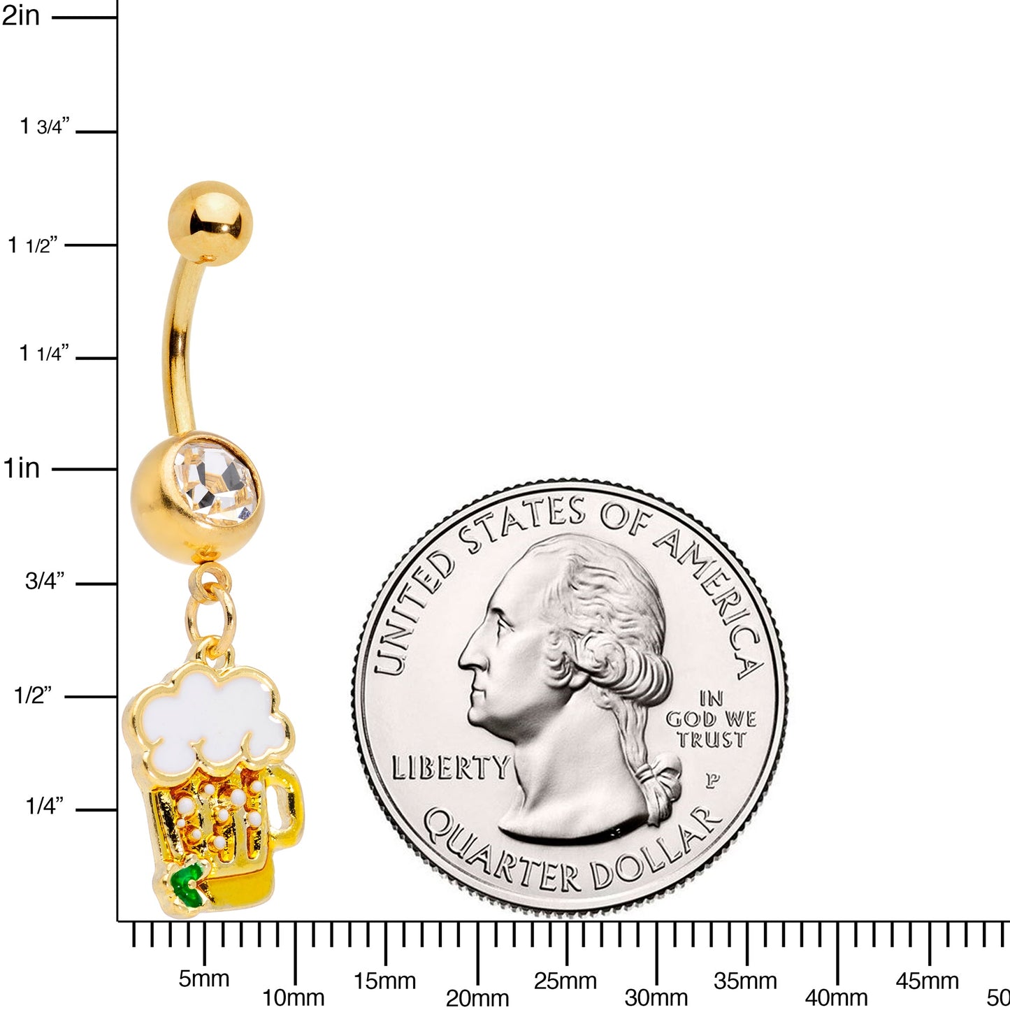 Clear Gem Gold Tone Beer Mug St Patricks Day Dangle Belly Ring