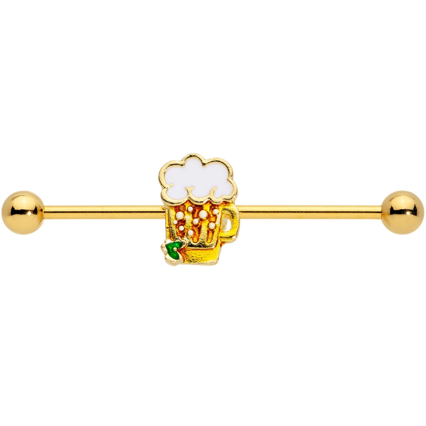 14G Gold Tone St Patricks Day Beer Mug Industrial Barbell 38mm
