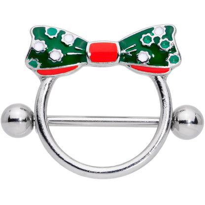 14G 11/16 Green Red Polka Dot Bow Christmas Nipple Shield Set
