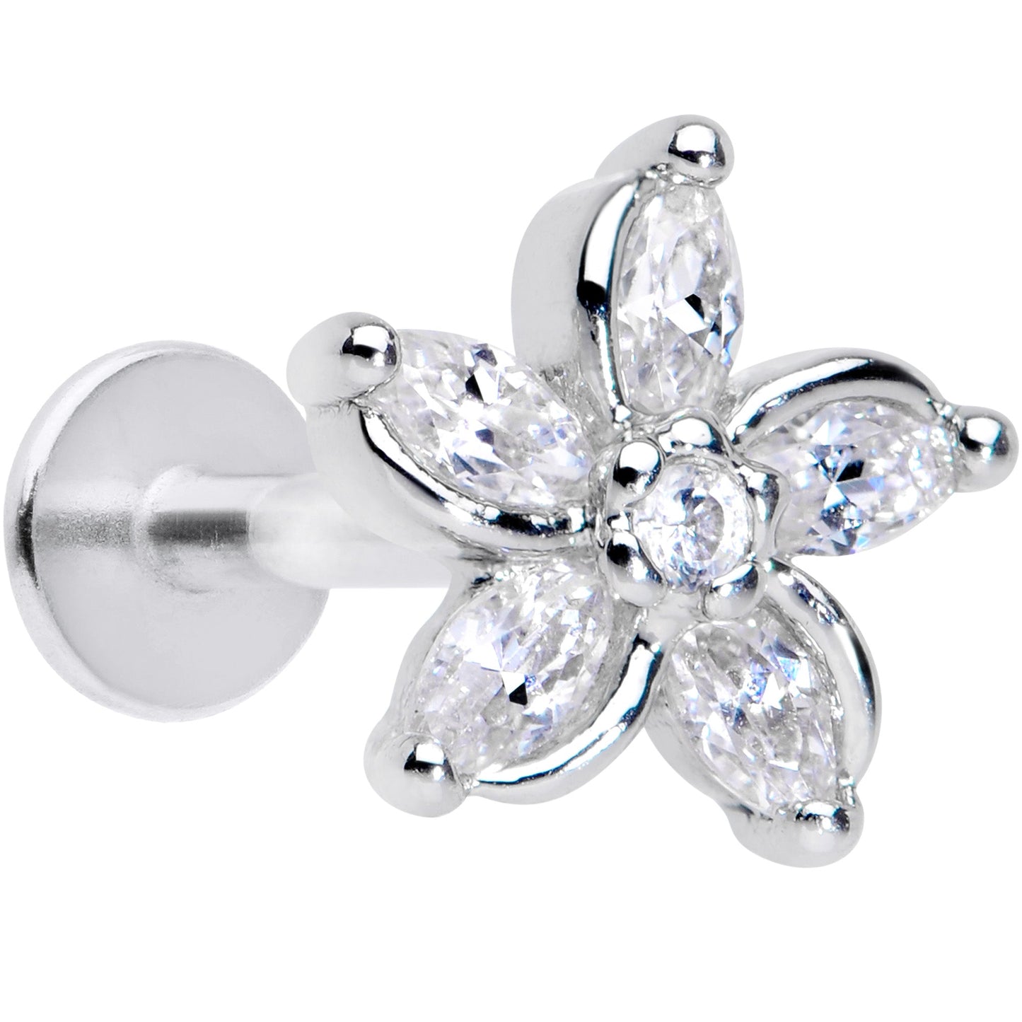 16G 5/16 Clear Gem Pretty Petals Flower Labret Monroe Tragus