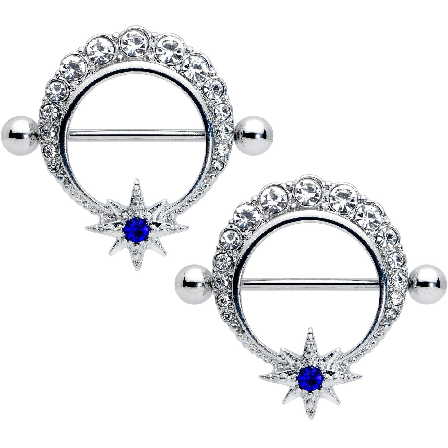 14G 3/4 Clear Blue Gem Evening Star Nipple Shield Set