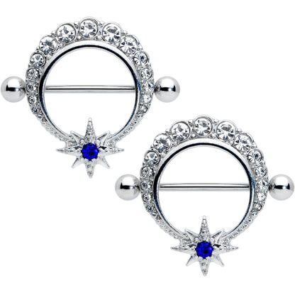 14G 3/4 Clear Blue Gem Evening Star Nipple Shield Set