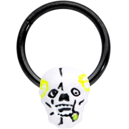 16G 3/8 Black White Skull Halloween Hinged Segment Ring