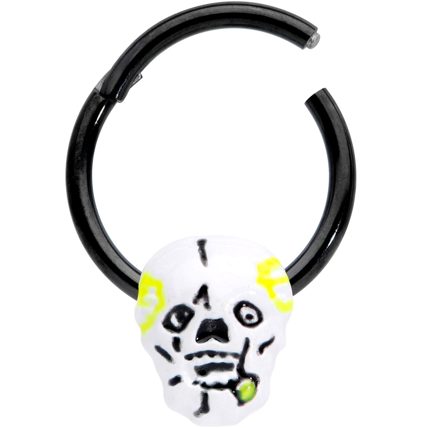 16G 3/8 Black White Skull Halloween Hinged Segment Ring