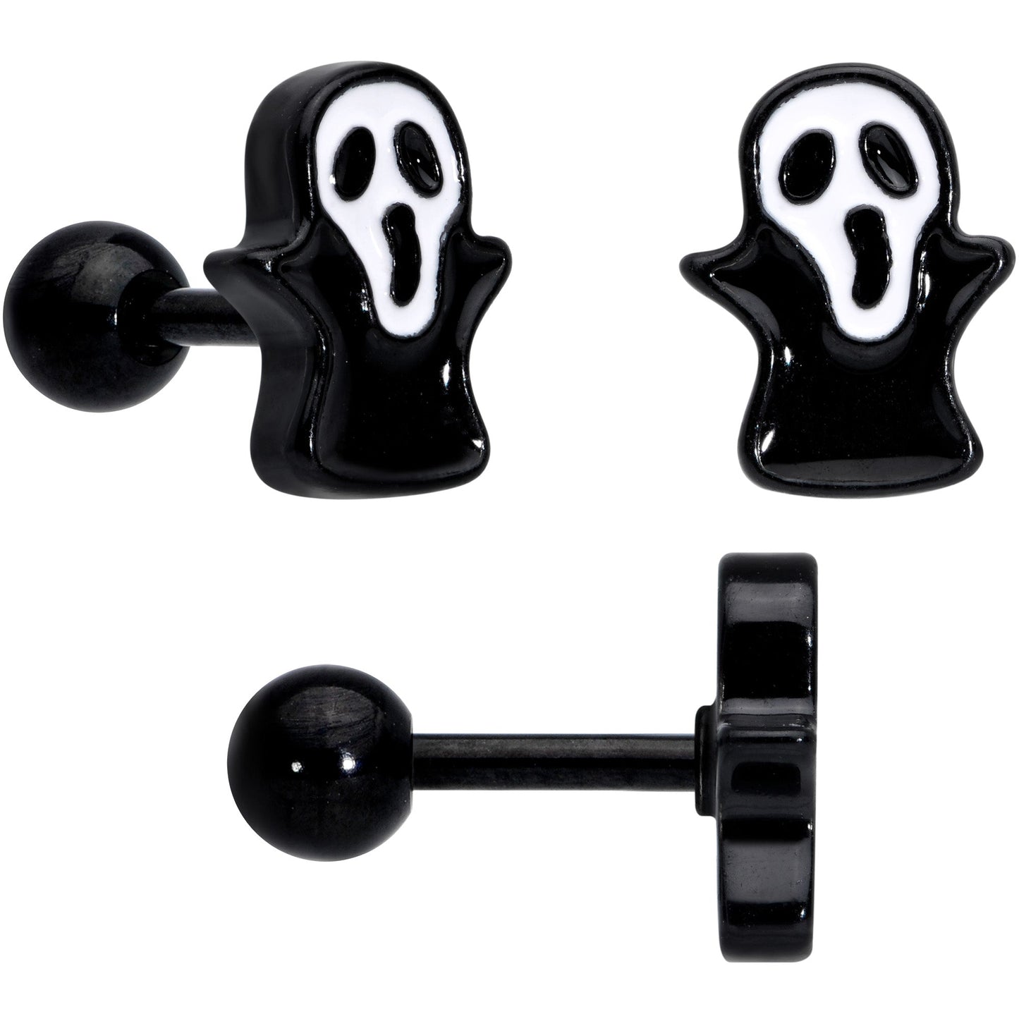 16G 1/4 Black Ghost Boo Halloween Cartilage Tragus Curation Set of 3