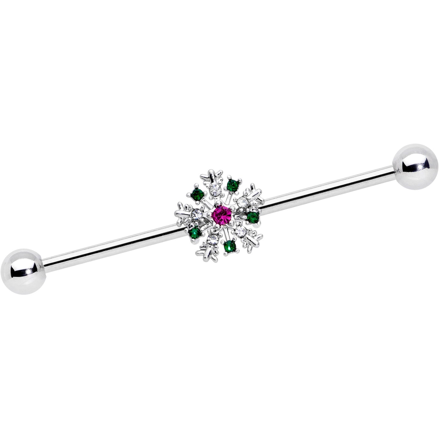 14G Clear Red Gem Christmas Industrial Barbell 38mm