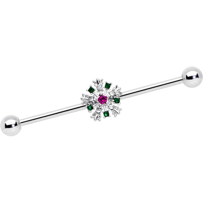 14G Clear Red Gem Christmas Industrial Barbell 38mm