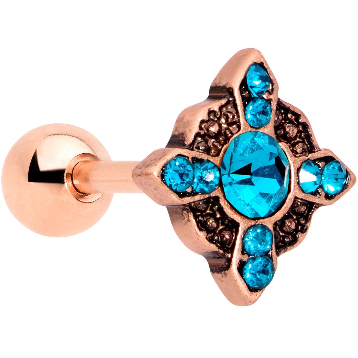16G 1/4 Aqua Gem Rose Gold Tone Renaissance Cartilage Tragus