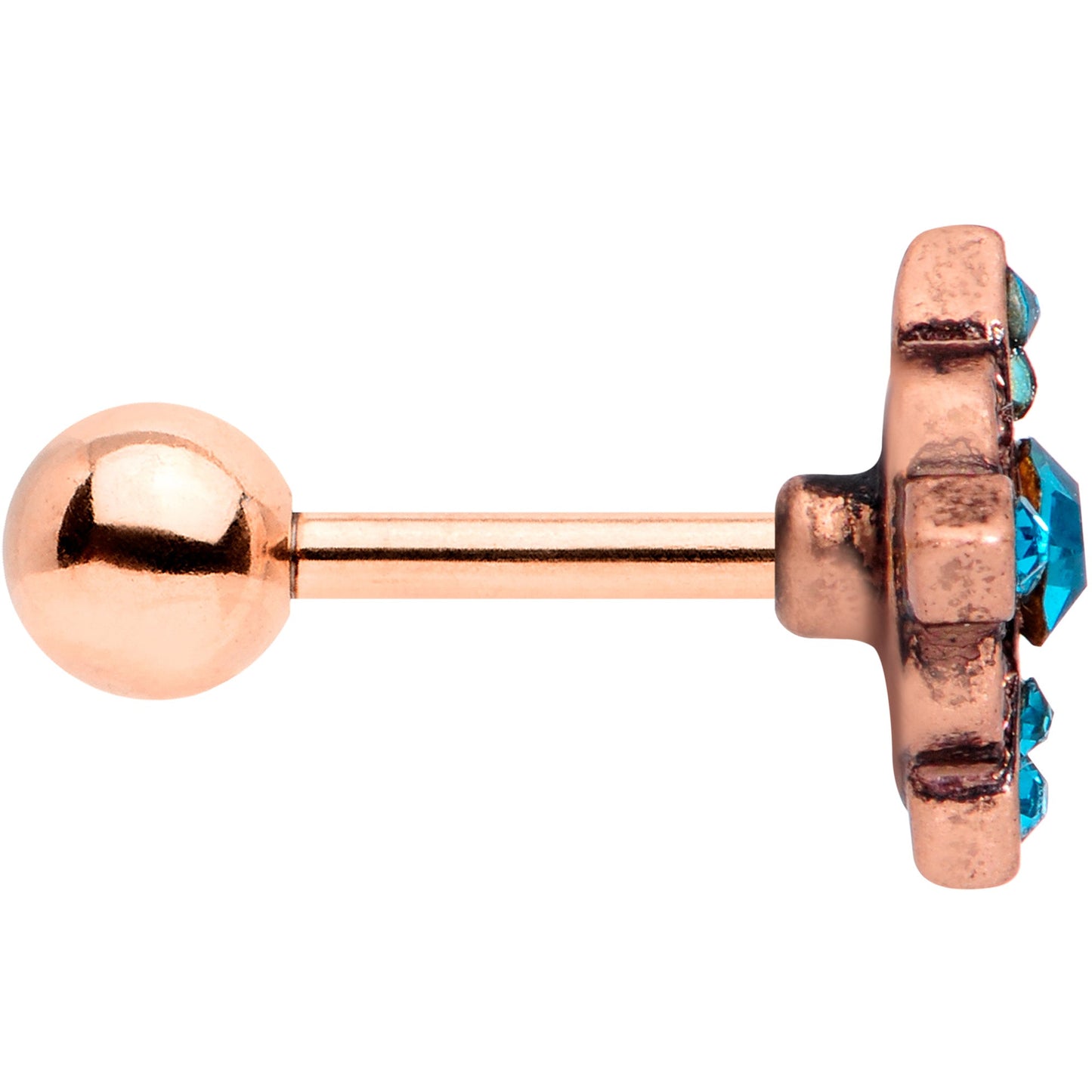 16G 1/4 Aqua Gem Rose Gold Tone Renaissance Cartilage Tragus