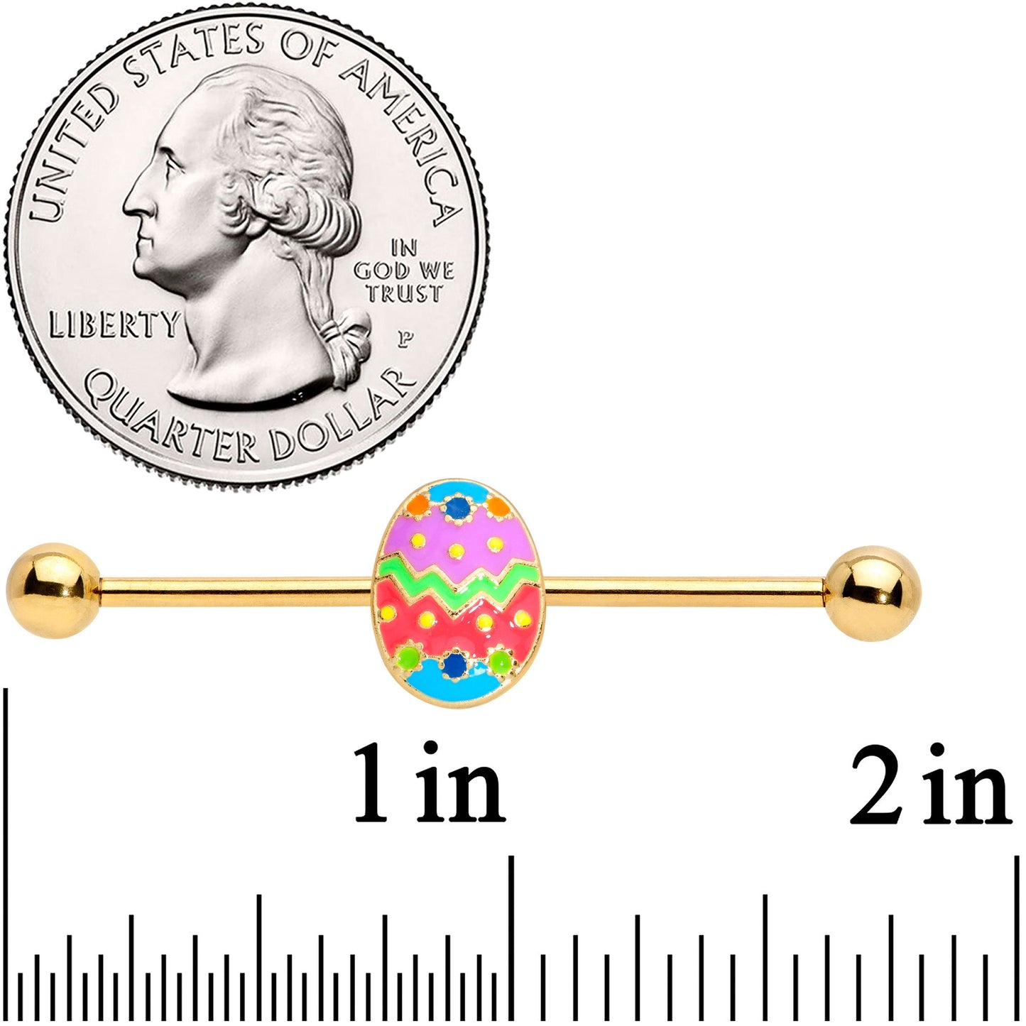14G Gold Tone Multicolor Funky Easter Egg Industrial Barbell 38mm