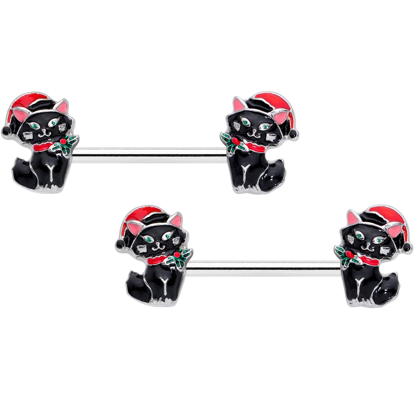 14G 9/16 Santa Claus Cat Christmas  Barbell Nipple Ring Set