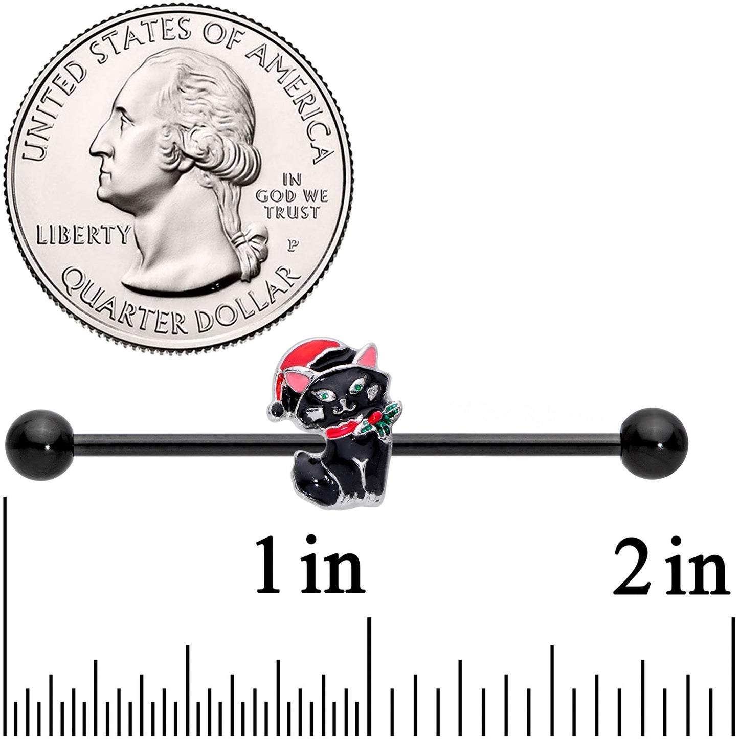14G Black Santa Claus Black Cat Christmas Industrial Barbell 38mm