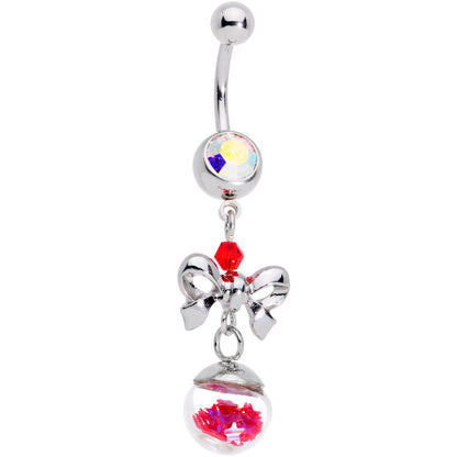 Aurora Red Gem Snow Globe Bow Christmas Dangle Belly Ring