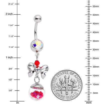 Aurora Red Gem Snow Globe Bow Christmas Dangle Belly Ring