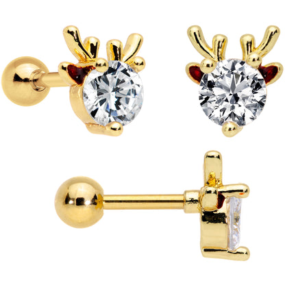 16G 1/4 Clear Red Gem Noel Christmas Cartilage Tragus Set of 3