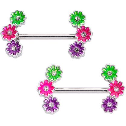 14G 9/16 Clear Gem Garland Flower Barbell Nipple Ring Set