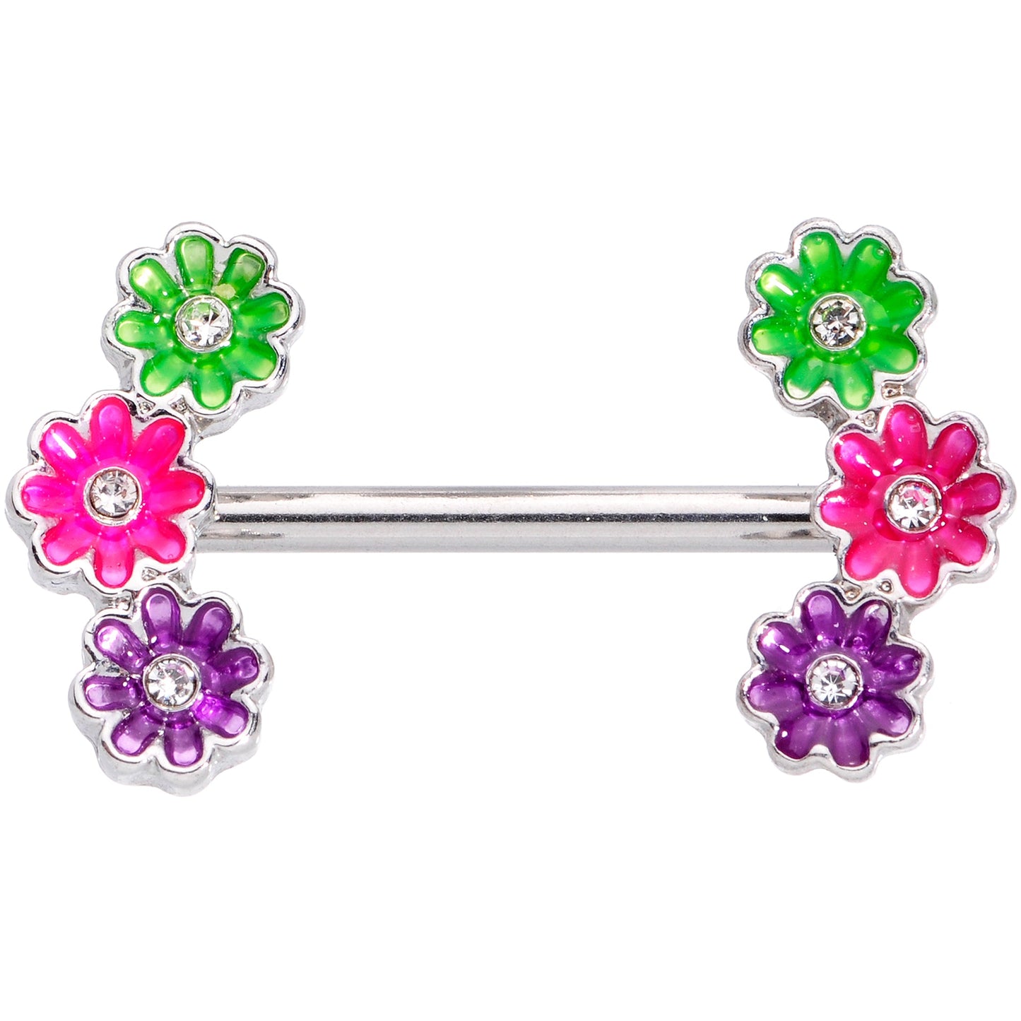 14G 9/16 Clear Gem Garland Flower Barbell Nipple Ring Set