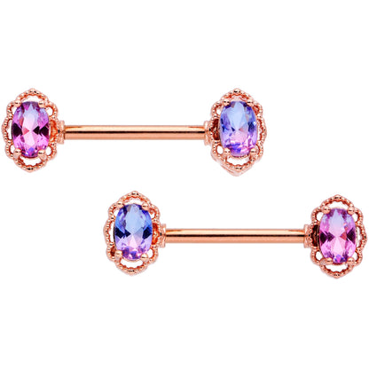 14G 9/16 Purple Tourmaline Rose Gold Tone Nipple Ring Set