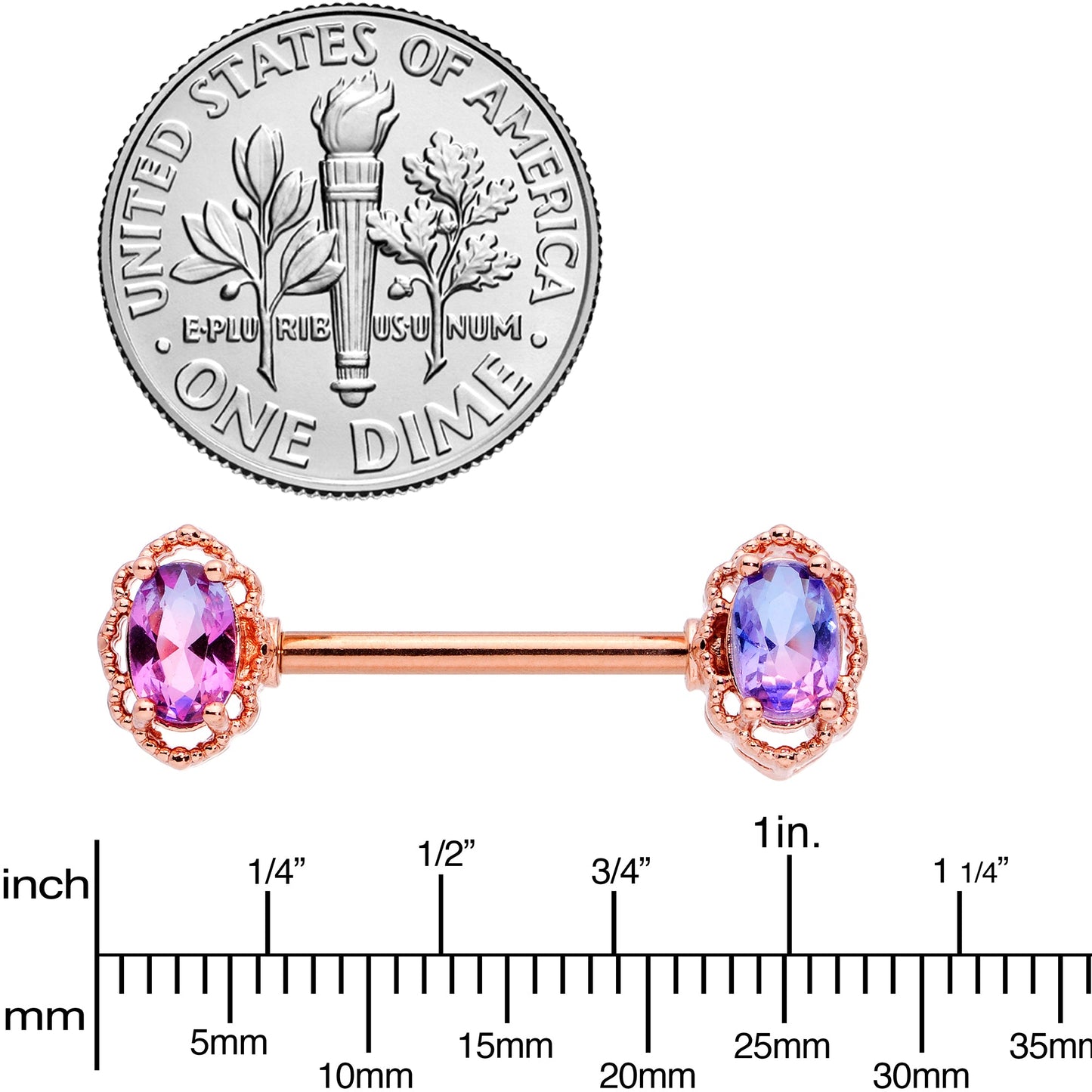 14G 9/16 Purple Tourmaline Rose Gold Tone Nipple Ring Set