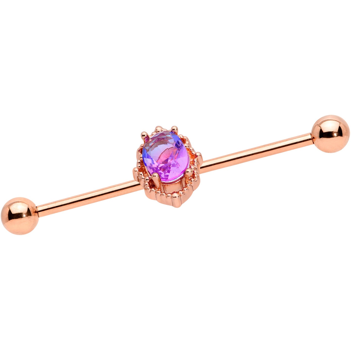 14G Purple Tourmaline Rose Gold Tone Industrial Barbell 38mm
