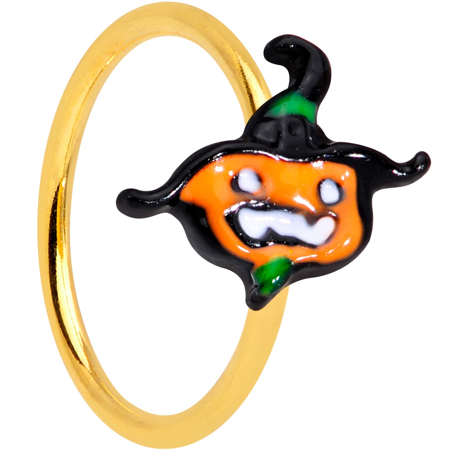 20G 5/16 Gold Tone Growling Pumpkin Halloween Nose Hoop