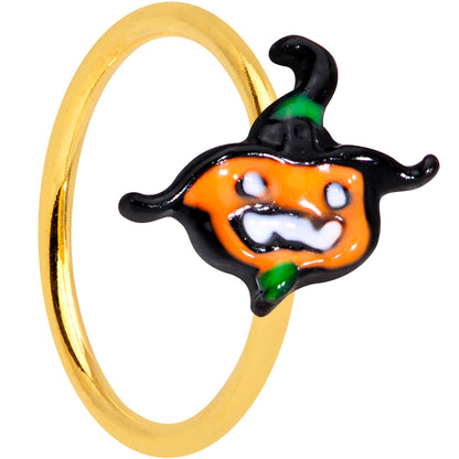 20G 5/16 Gold Tone Growling Pumpkin Halloween Nose Hoop
