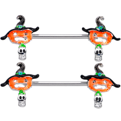 14G 9/16 Pumpkin Witch Ghost Halloween Barbell Nipple Ring Set