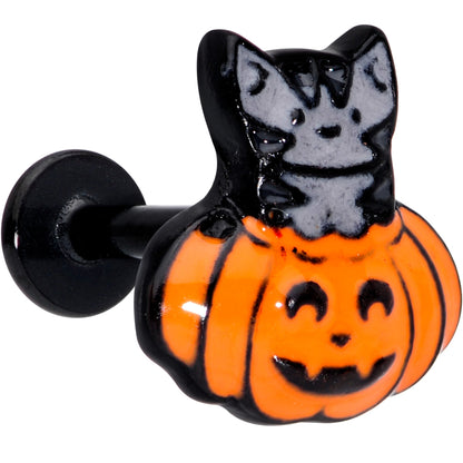 16G 5/16 Black Cat Surprise Pumpkin Halloween Labret Tragus