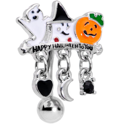 Black Gem Ghosts Pumpkin Halloween Dangle Top Mount Belly Ring