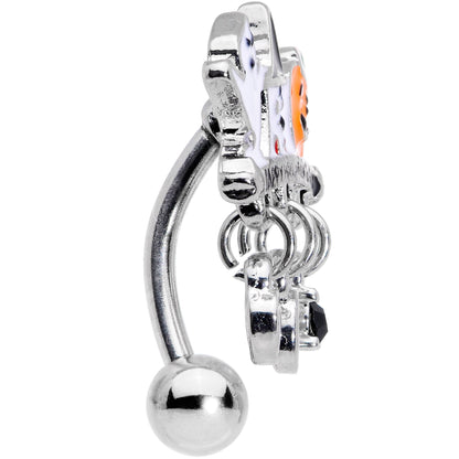 Black Gem Ghosts Pumpkin Halloween Dangle Top Mount Belly Ring