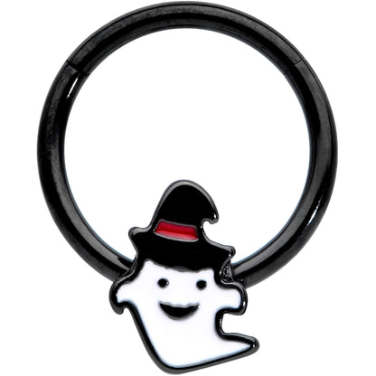 16G 3/8 Black Witchy Ghost Halloween Hinged Segment Ring